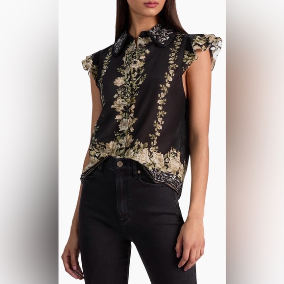 Alice + Olivia Martel Flutter Sleeve Blouse - Picture 4 of 7